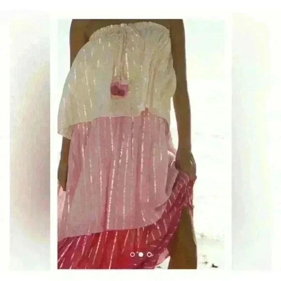 PQ Briar Anthropologie Pink Ombre Tiered Tassel Metallics Coverup Maxi Dress M/L - Picture 2 of 3